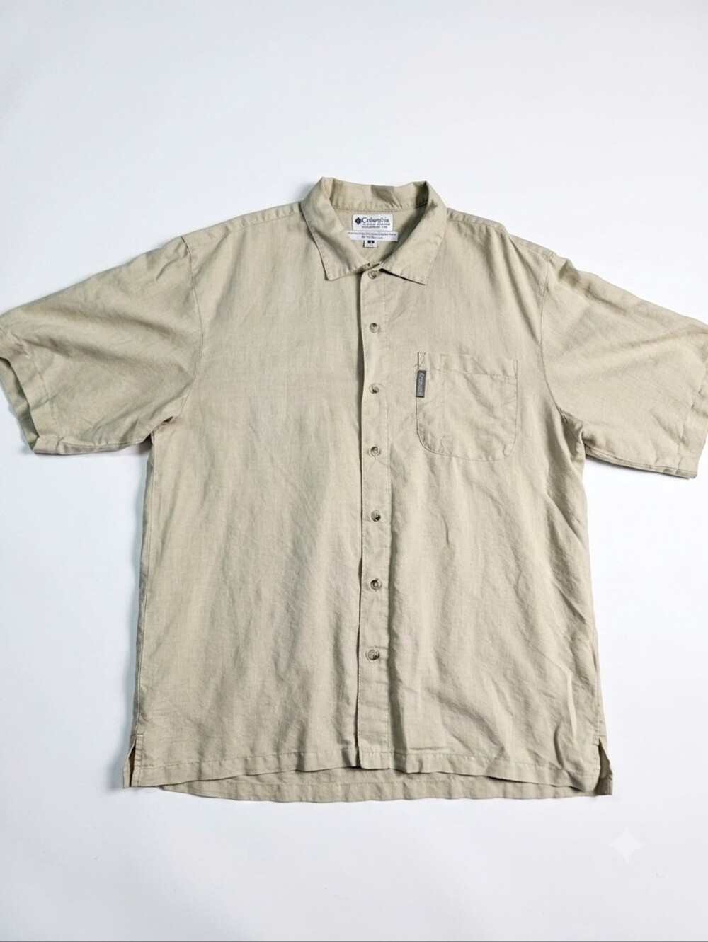 Vintage 2004 Columbia Tan Ramie Cotton Button Down Shirt M Gorpcore Y2K
